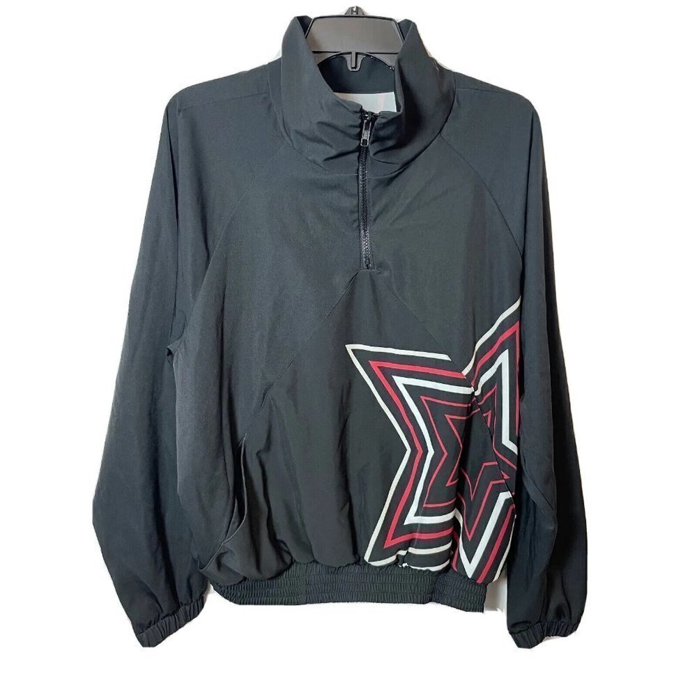 Goldsheep Womens Black Flash Star Windbreaker‎ Jacket M 1/4 Zip Pullover Active